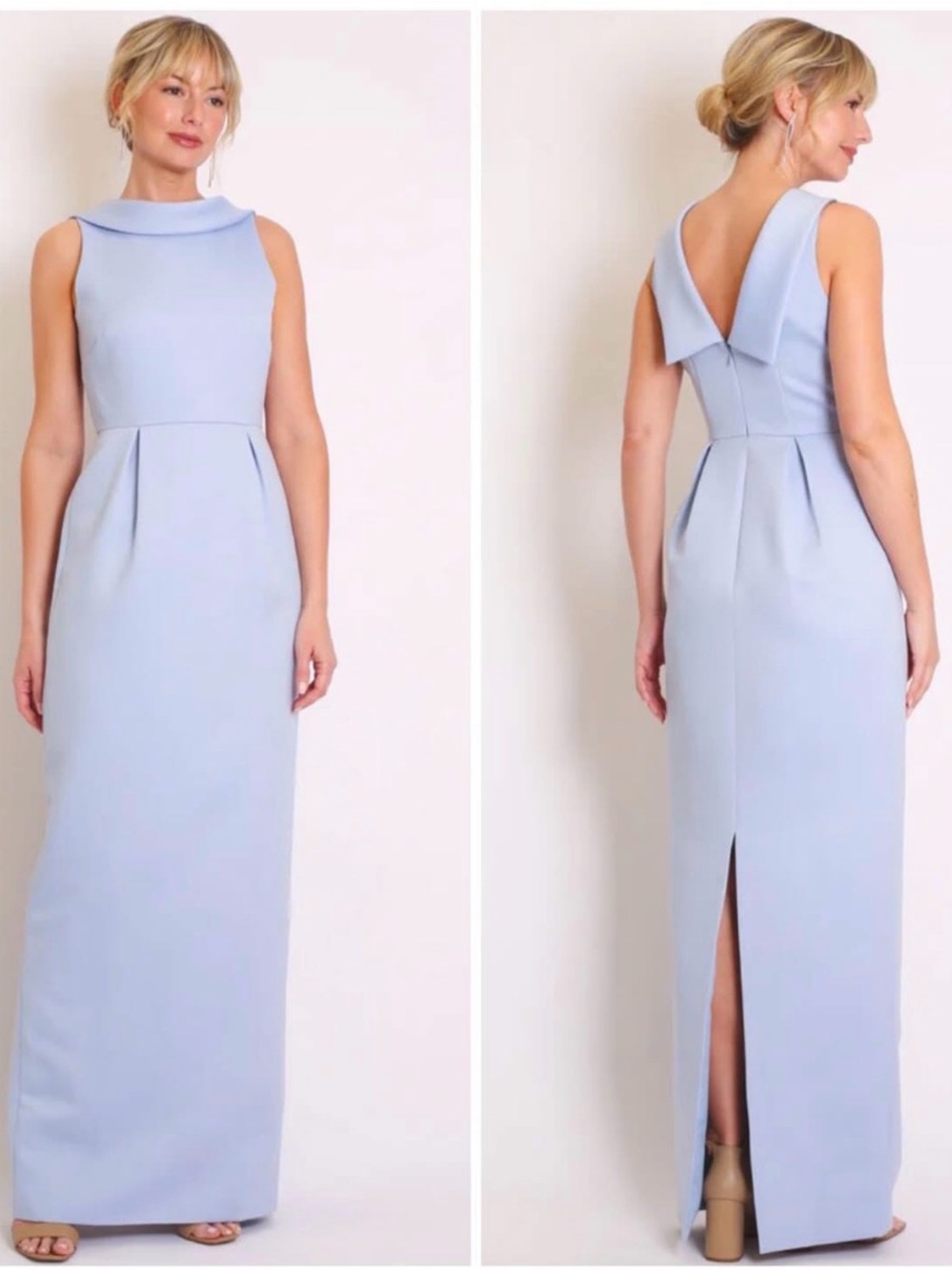 Camilyn Beth Amelia Matte Satin Maxi Dress in Light Blue — Women's Evening Gown